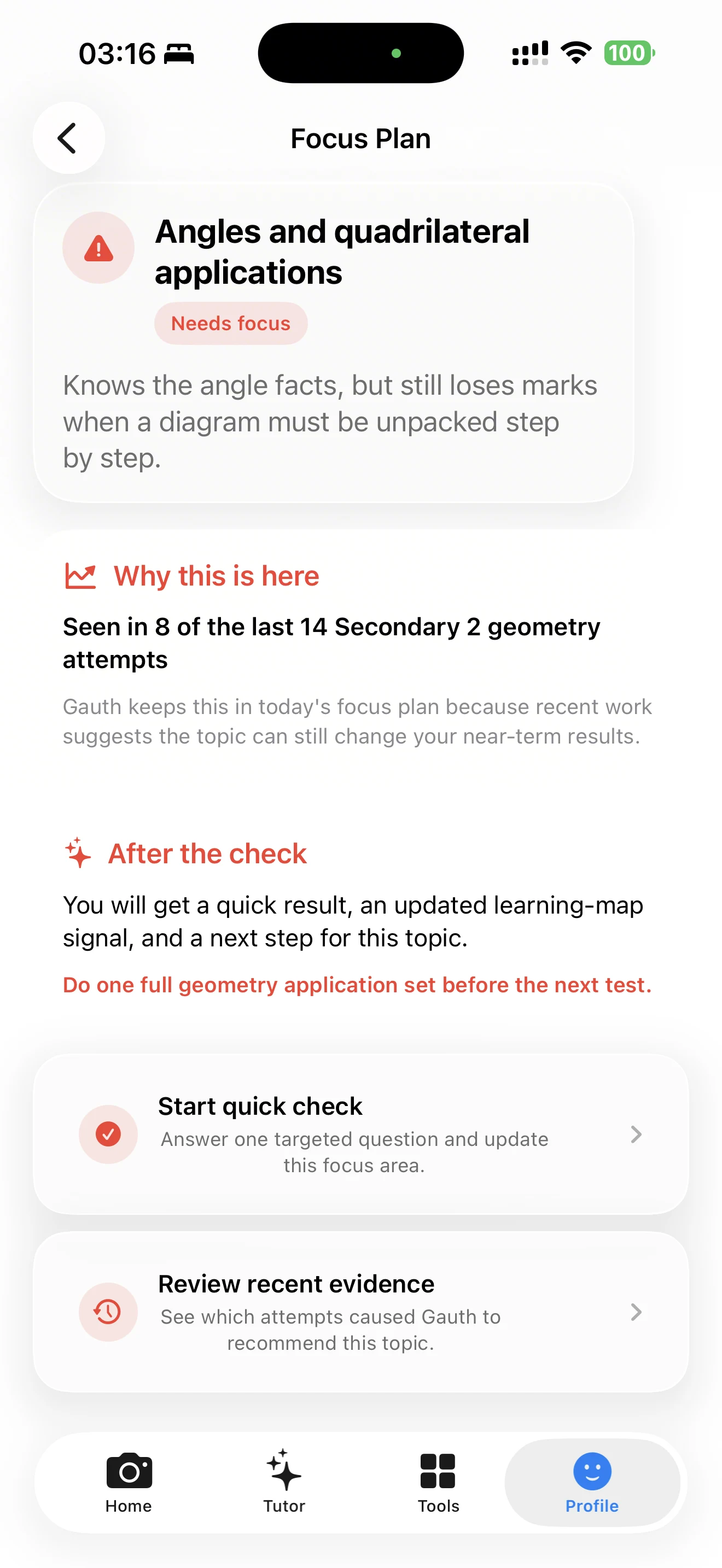 GauthX focus plan screen