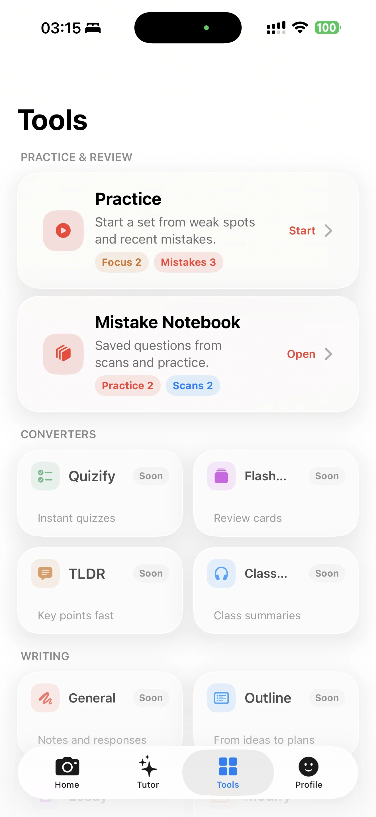 GauthX study tools screen